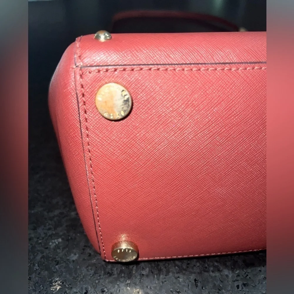 MICHAEL KORS Large Selma BROWN WINE RED colored Studded Saffiano Bag